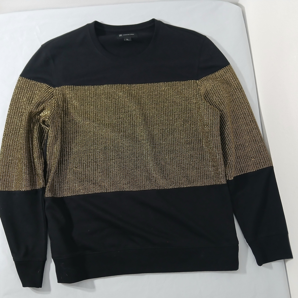 INC International Concepts Men's Black and Gold Crewneck Sweater Large